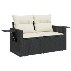 Salon de jardin 6 pcs avec coussins noir résine tressée 