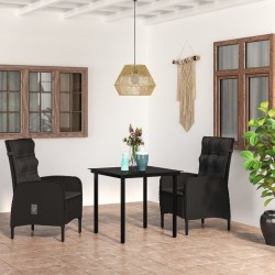Ensemble à manger de jardin avec coussins 3 pcs noir 