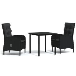Ensemble à manger de jardin avec coussins 3 pcs noir 