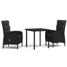 Ensemble à manger de jardin avec coussins 3 pcs noir 