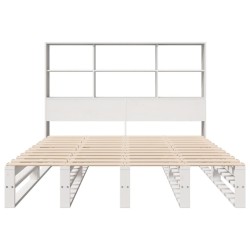 Lit bibliothèque sans matelas blanc 120x190 cm bois massif 