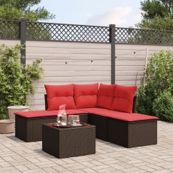 Salon de jardin 6 pcs avec coussins marron résine tressée 