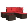 Salon de jardin 6 pcs avec coussins marron résine tressée 