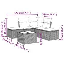 Salon de jardin 6 pcs avec coussins marron résine tressée 