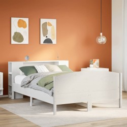 Lit bibliothèque sans matelas blanc 120x190 cm bois pin massif 