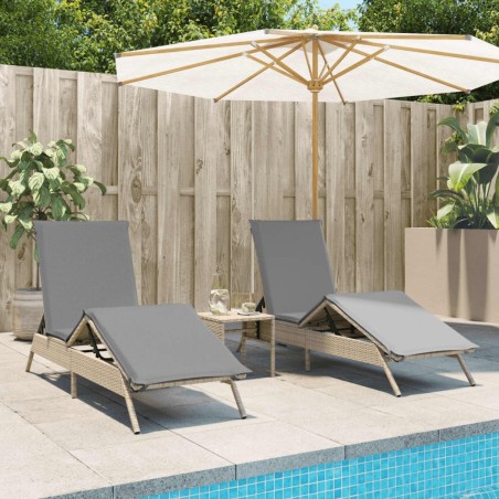 Chaises longues avec coussins lot de 2 beige résine tressée 