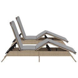 Chaises longues avec coussins lot de 2 beige résine tressée 