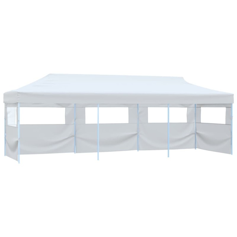 Tente de réception escamotable pliable avec 5 parois 3x9m Blanc 