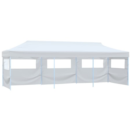 Tente de réception escamotable pliable avec 5 parois 3x9m Blanc 