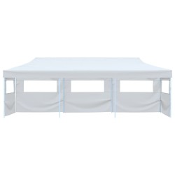 Tente de réception escamotable pliable avec 5 parois 3x9m Blanc 