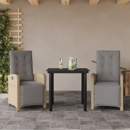 Ensemble de bistro 3 pcs avec coussins beige résine tressée 