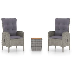 Ensemble de bistro de jardin 3pcs Résine tressée et acacia Gris 