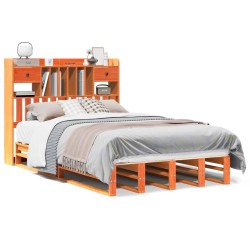 Lit bibliothèque sans matelas cire marron 135x190 cm pin massif 