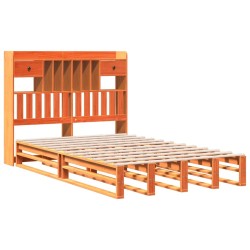 Lit bibliothèque sans matelas cire marron 135x190 cm pin massif 