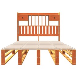 Lit bibliothèque sans matelas cire marron 135x190 cm pin massif 