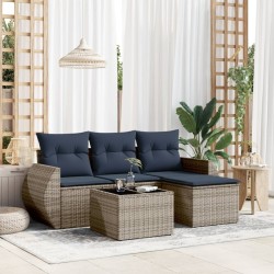 Salon de jardin 5 pcs avec coussins gris résine tressée 