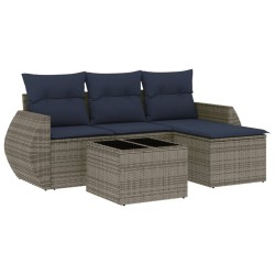 Salon de jardin 5 pcs avec coussins gris résine tressée 