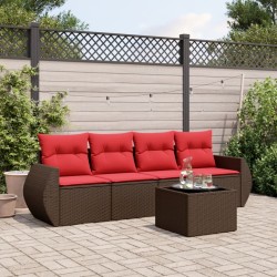 Salon de jardin avec coussins 5 pcs marron résine tressée 