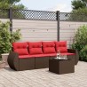 Salon de jardin avec coussins 5 pcs marron résine tressée 
