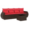 Salon de jardin avec coussins 5 pcs marron résine tressée 
