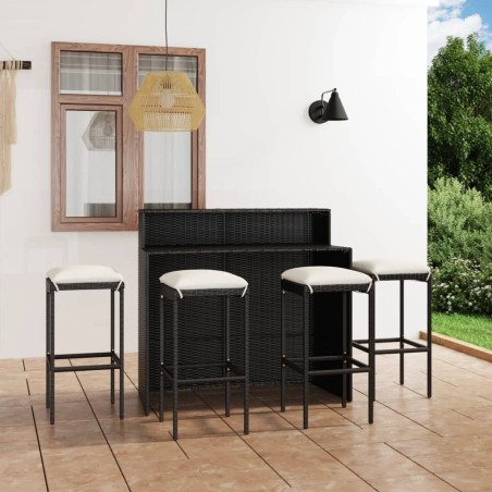 Ensemble de bar de jardin avec coussins 5 pcs Noir 