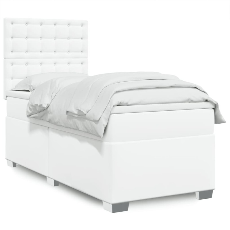 Sommier à lattes de lit avec matelas Blanc 90x200 cm Similicuir 