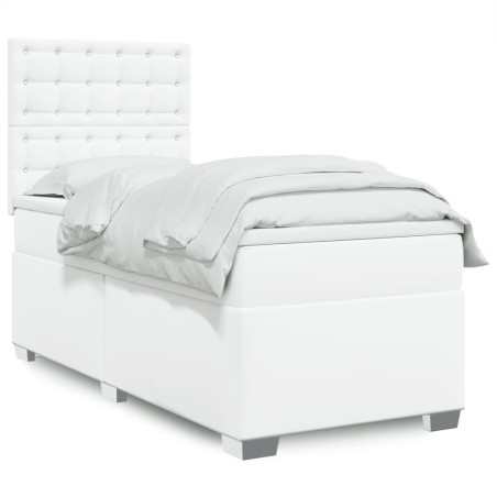 Sommier à lattes de lit avec matelas Blanc 90x200 cm Similicuir 