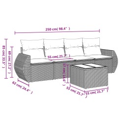 Salon de jardin avec coussins 5 pcs marron résine tressée 