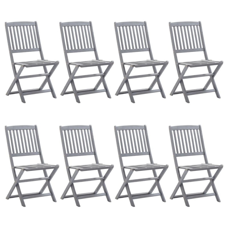 Chaises pliables d'extérieur lot de 8 et coussins Bois d'acacia 
