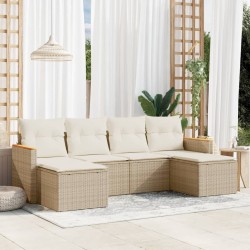 Salon de jardin avec coussins 6 pcs beige résine tressée 