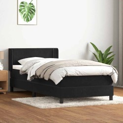 Sommier à lattes de lit avec matelas noir 90x220 cm velours 