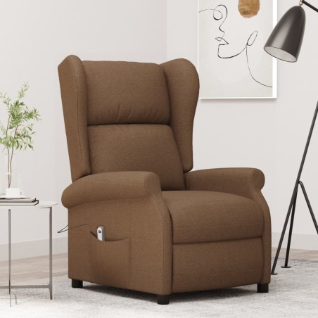 Fauteuil inclinable électrique à oreilles marron tissu 