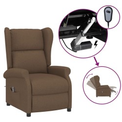 Fauteuil inclinable électrique à oreilles marron tissu 