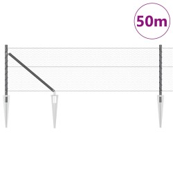 Clôture HexagonaleGrise 0,6x50 m Acier, Poteaux de Clôtureavec Ancre Droitée 13 pcs Ø32 mm 80 cm Acier Galvanisé 