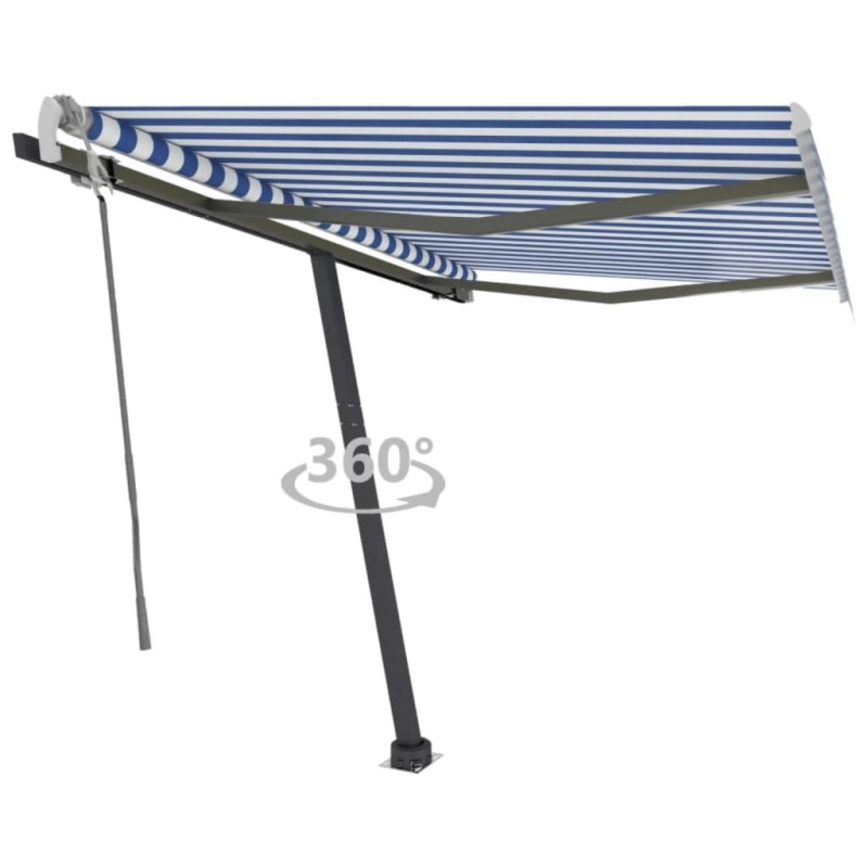 Auvent manuel rétractable sur pied 300x250 cm Bleu/Blanc 