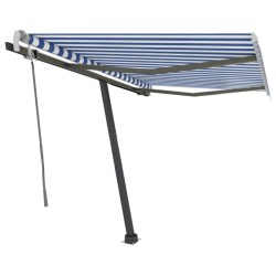 Auvent manuel rétractable sur pied 300x250 cm Bleu/Blanc 