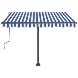 Auvent manuel rétractable sur pied 300x250 cm Bleu/Blanc 