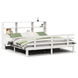 Lit bibliothèque sans matelas blanc 180x200 cm bois pin massif 