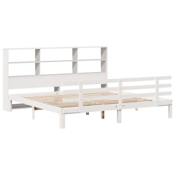 Lit bibliothèque sans matelas blanc 180x200 cm bois pin massif 