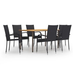 Ensemble à manger de jardin 7 pcs Résine tressée Noir 