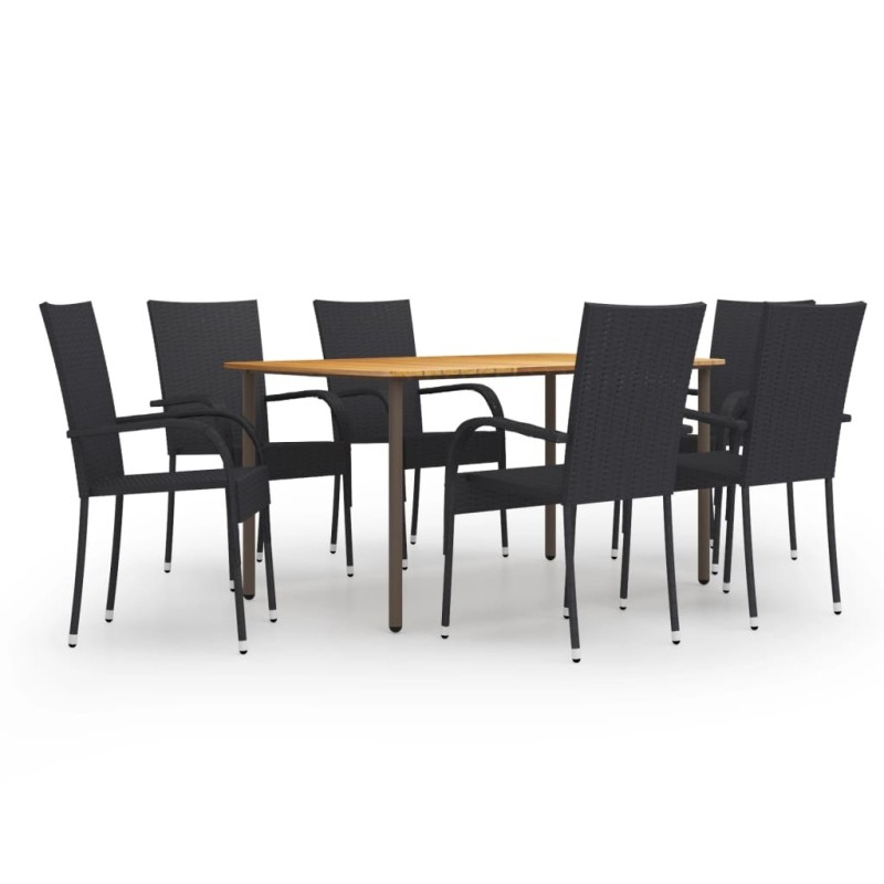 Ensemble à manger de jardin 7 pcs Résine tressée Noir 