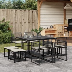 Ensemble à manger de jardin 9pcs coussins noir résine tressée 