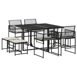 Ensemble à manger de jardin 9pcs coussins noir résine tressée 