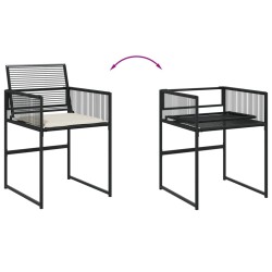 Ensemble à manger de jardin 9pcs coussins noir résine tressée 