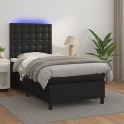 Sommier à lattes de lit avec matelas et LED Noir 90x190 cm 