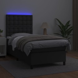 Sommier à lattes de lit avec matelas et LED Noir 90x190 cm 