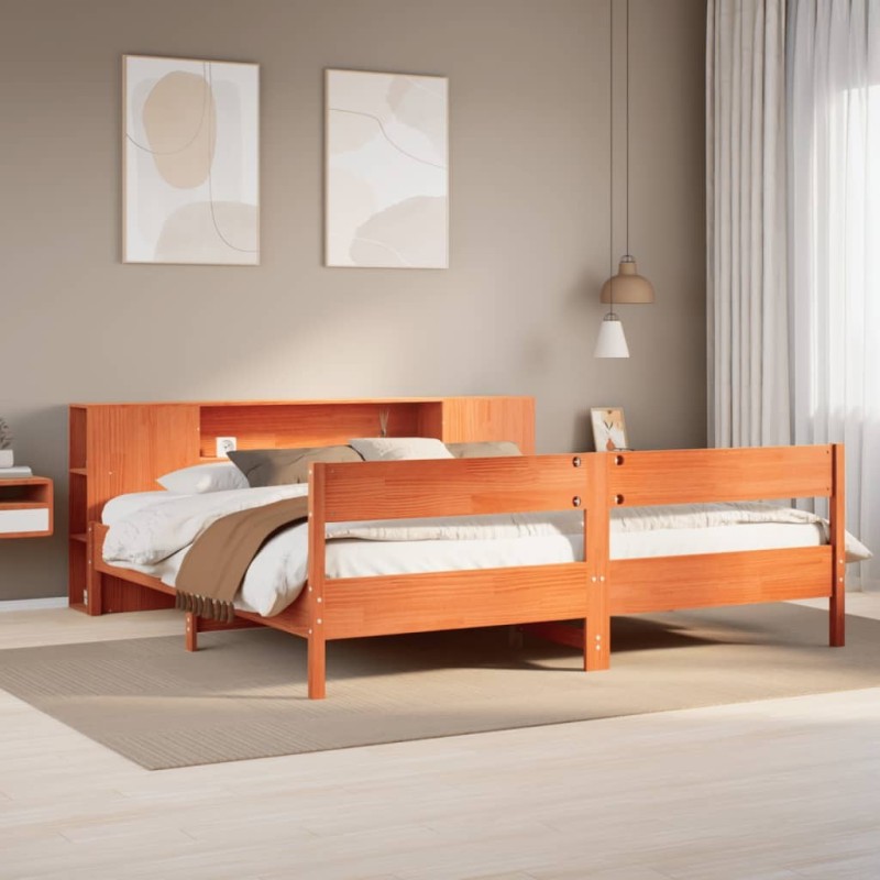 Lit bibliothèque sans matelas cire marron 180x200 cm pin massif 