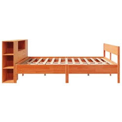 Lit bibliothèque sans matelas cire marron 180x200 cm pin massif 