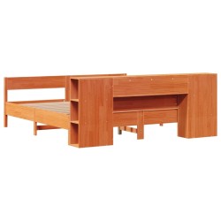 Lit bibliothèque sans matelas cire marron 180x200 cm pin massif 