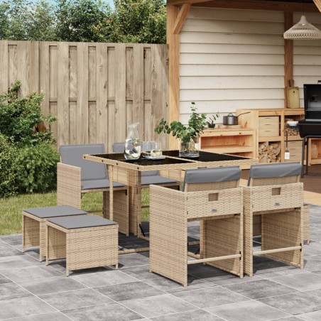 Ensemble à manger de jardin et coussins 9 pcs mélange beige 
